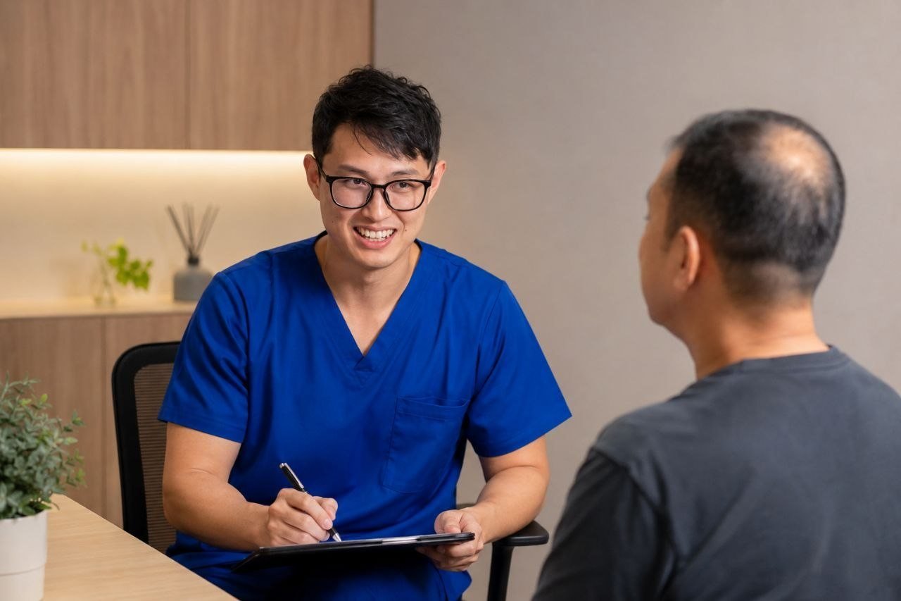 Dr Jeremy Sun in consultation with a patient during specialist lymphedema assessment