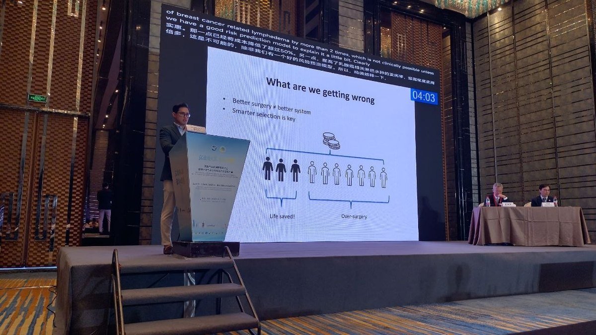 LVA vs VLNT for Lymphedema: Differences, Recovery & Liposuction 1 Dr Jeremy Sun presenting on cost-effectiveness of LVA versus immediate lymphatic reconstruction at an invited medical conference